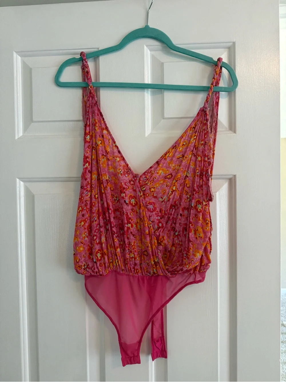 Free People Pink Floral V-Neck Bodysuit